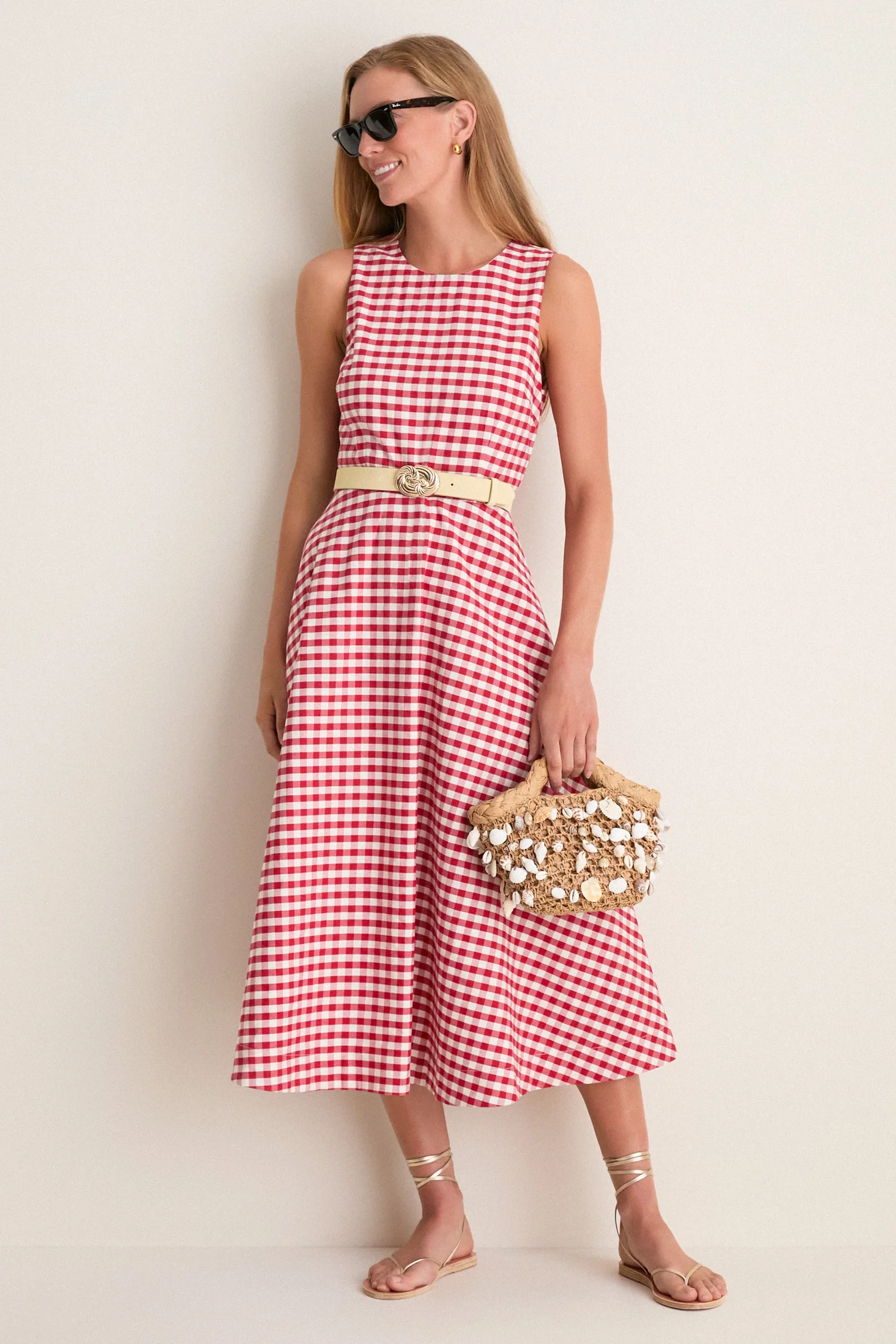 Image of Apple Red Gingham Stella Midi Dress