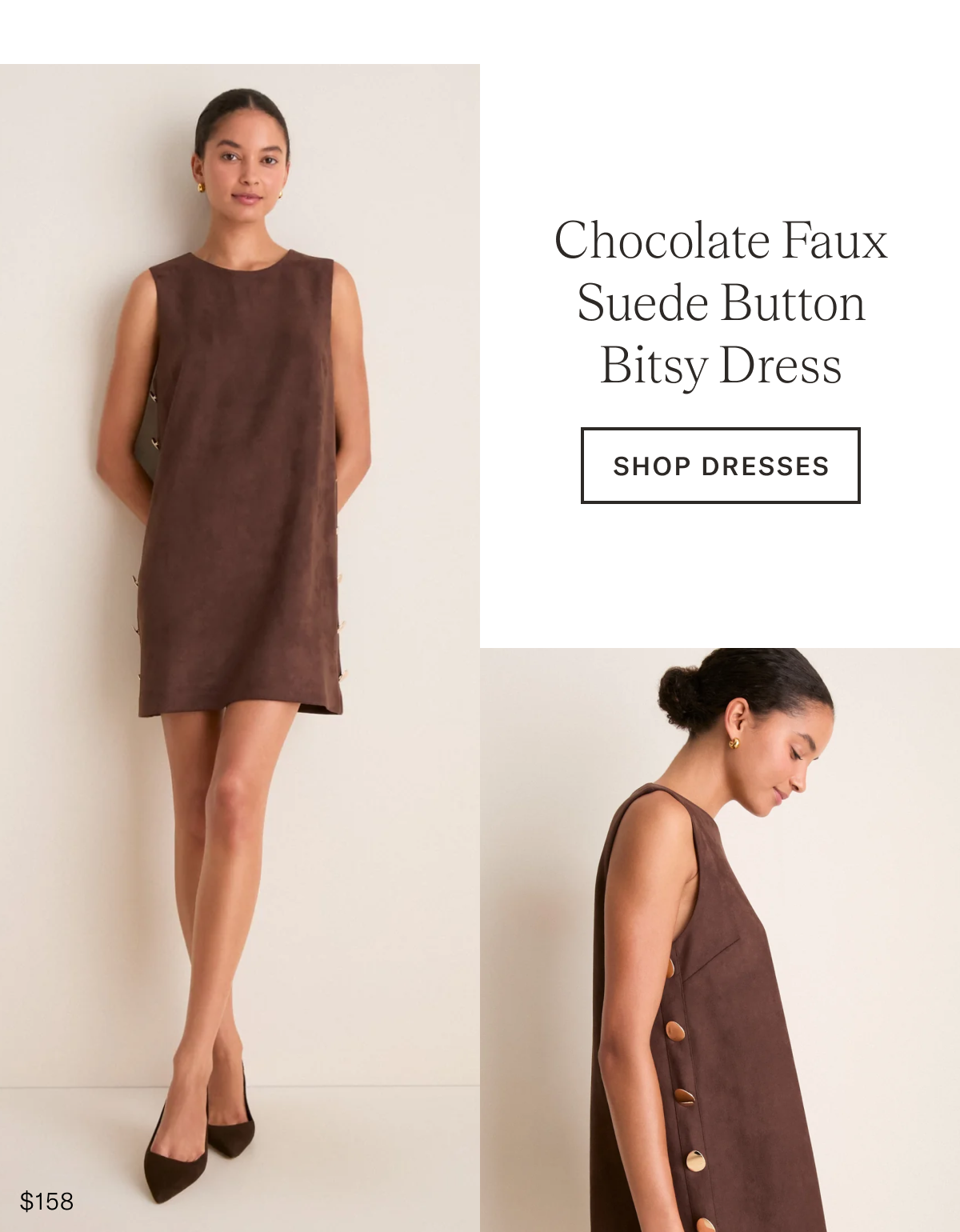 Chocolate Faux Suede Button Bitsy Dress
