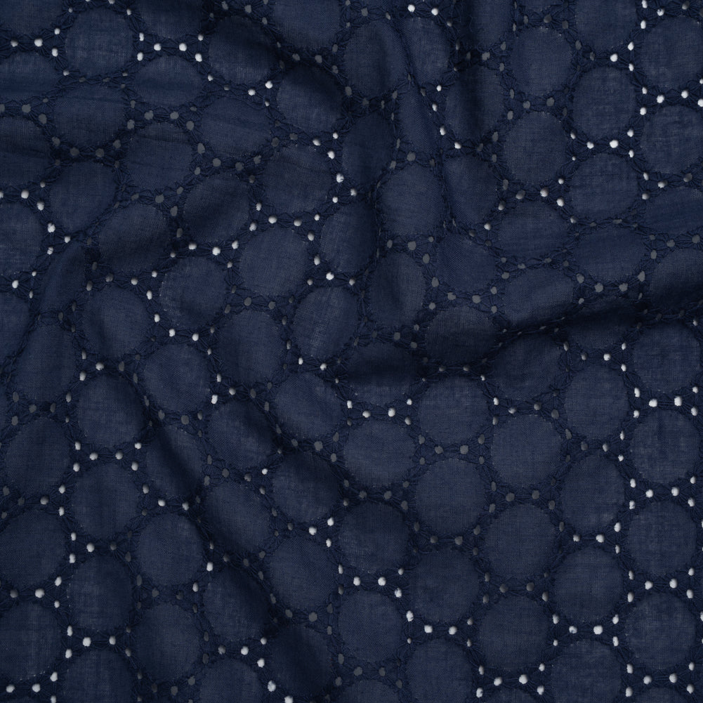 Image of Embroidered Eyelet Cotton Voile - Medieval Blue Circles of Circles - Naomi Collection