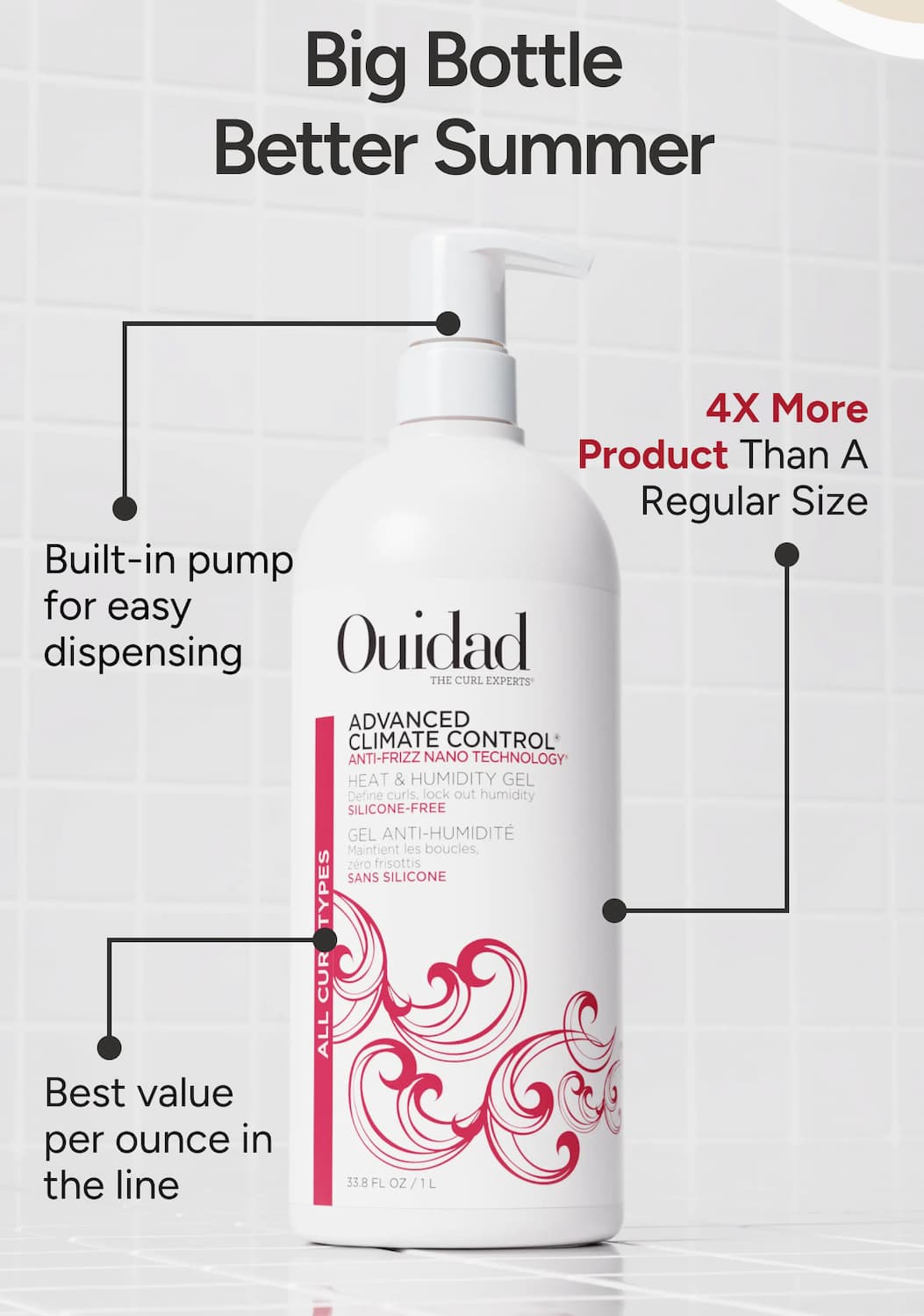 Big Bottle Better Summer - Built-in pump for easy dispensing. - 4X more product than a regular size -  Best value per ounce in the line