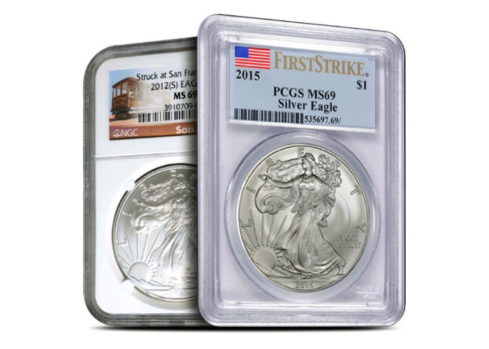 1 oz American Silver Eagle Coin MS69 (Random Year, Varied Label, PCGS/NGC/CAC)