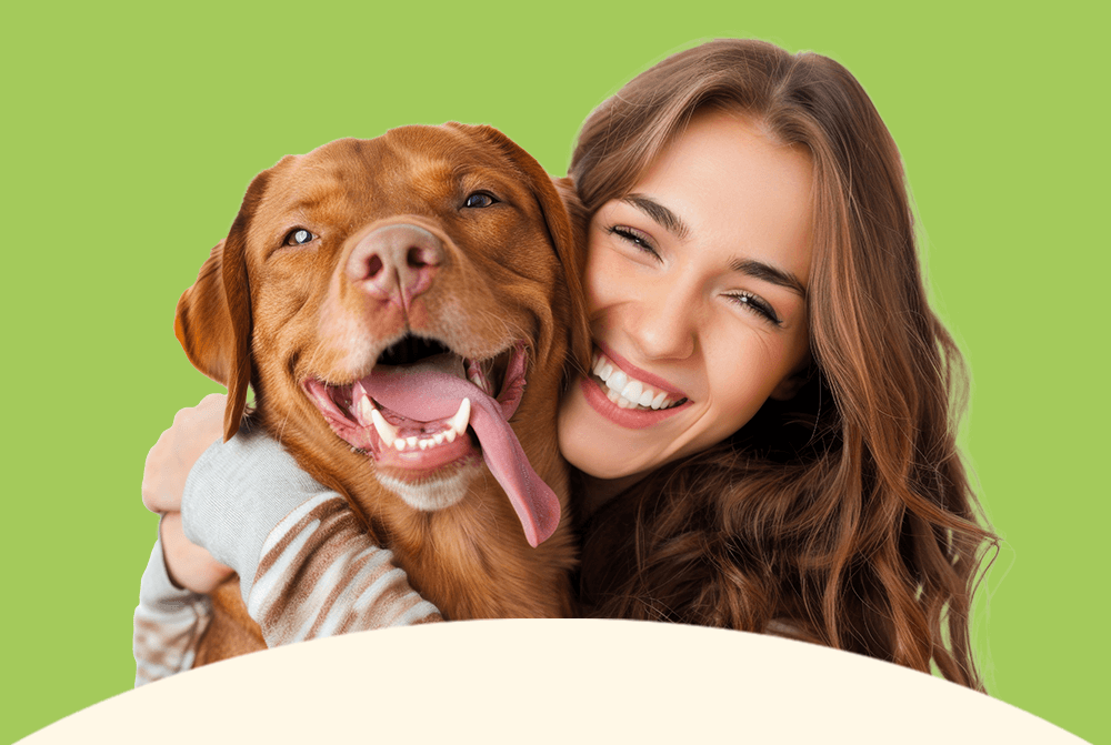 Dog and woman smiling