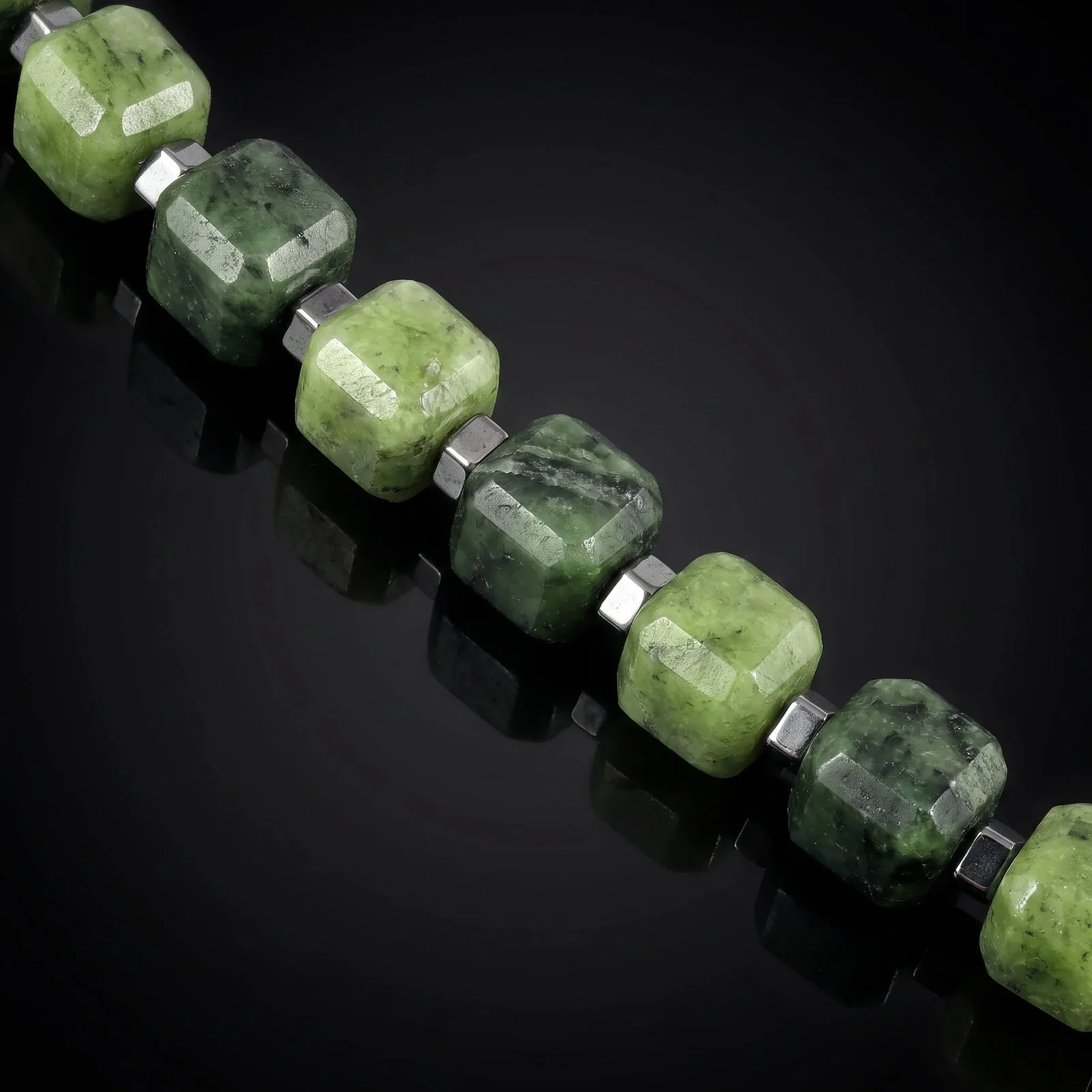 Close-up of the Nephrite Jade Cube Bracelet V