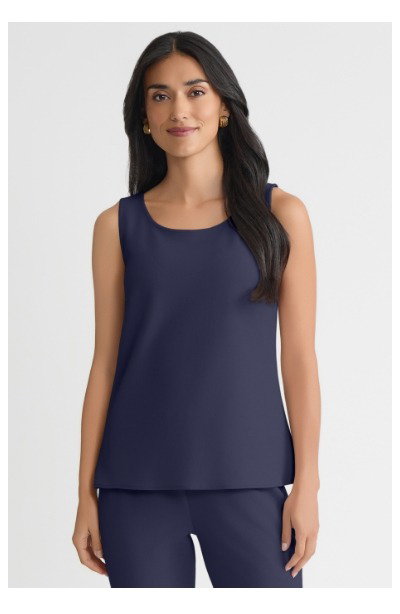 Stretch Deco Crepe Scoop Neck Tank, Indigo