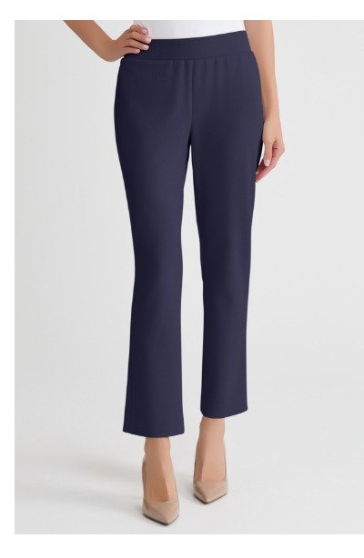 Stretch Deco Crepe Straight-Leg Pants, Indigo