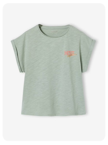 T-Shirt Mädchen Rundhals BASIC mit Recyclingmaterial - salbeigrün