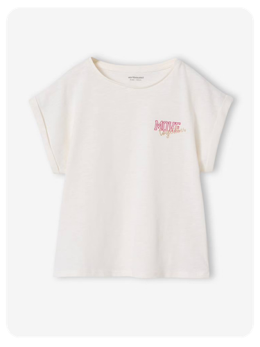 T-Shirt Mädchen Rundhals BASIC mit Recyclingmaterial - wollweiß