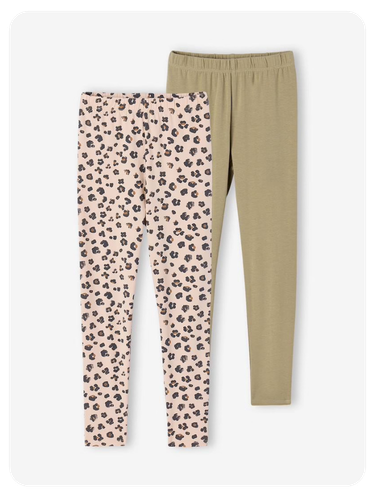 2er-Pack Mädchen Leggings BASIC - pack leo+khaki