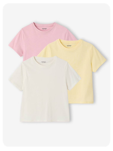 3er-Pack T-Shirts Mädchen BASIC - rosa+vanille+gelb