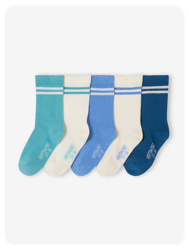 5er-Pack Kinder Socken Doppelstreifen BASIC - blau