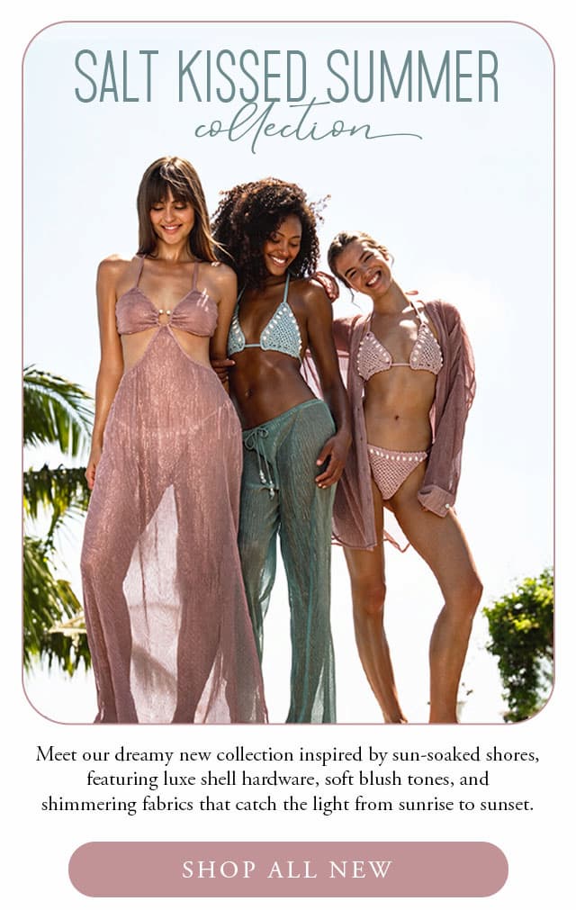 Models wearing pink and blue bikinis and cover ups. Shop all new. 