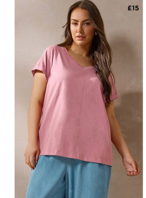 EVANS Curve Pink Cotton T-Shirt