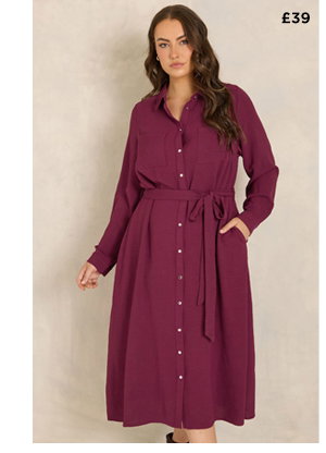 EVANS Curve Berry Red Maxi Shirt Dress
