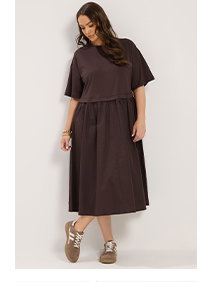 YOURS Curve Chocolate Brown 2-In-1 Poplin Midi Dress