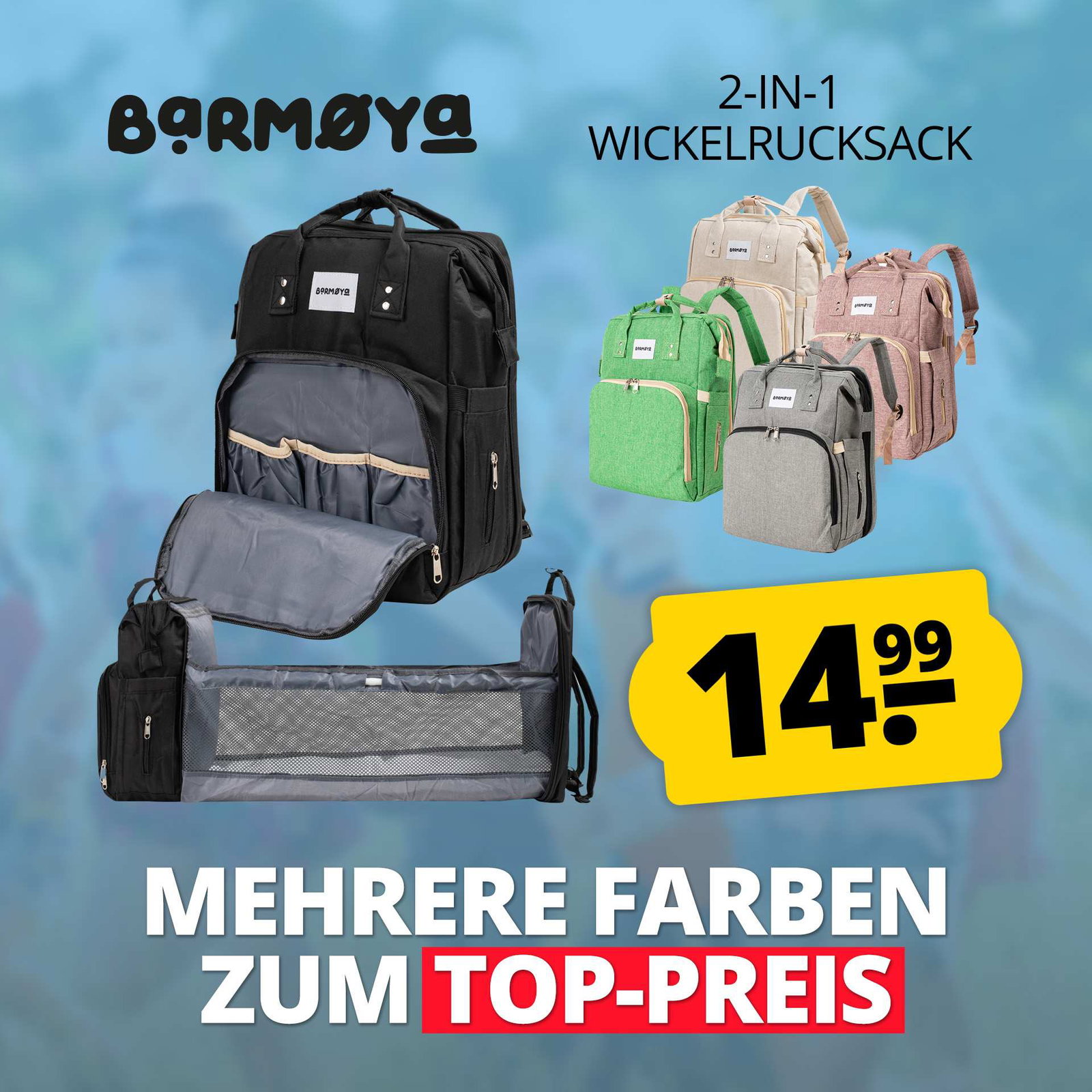 Barmøya 2-in-1 Wickelrucksack mit Ablage 