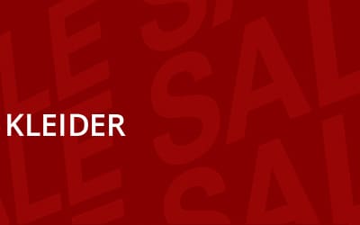 Ein roter Textbanner, führt direkt in die Kategoerie Kleider