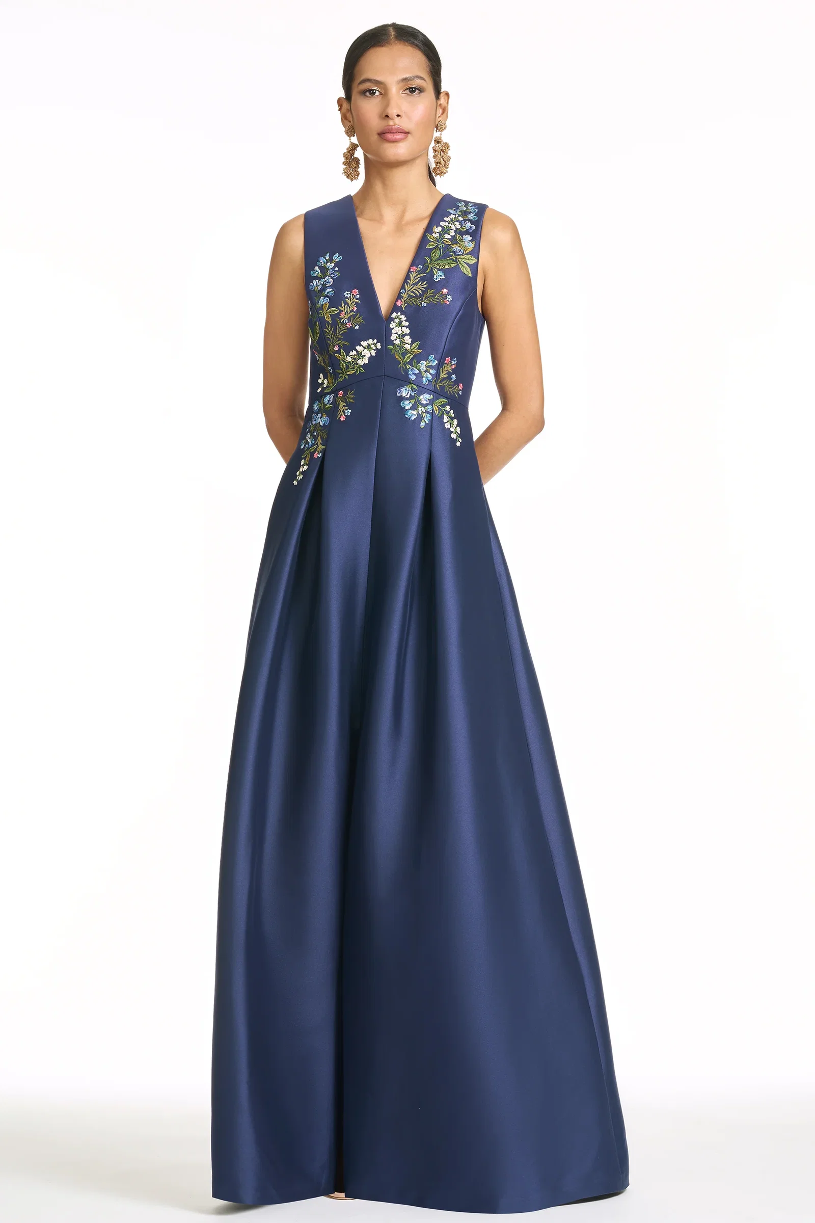 Image of EMBROIDERED BROOKLYNNE GOWN - WASHED INDIGO