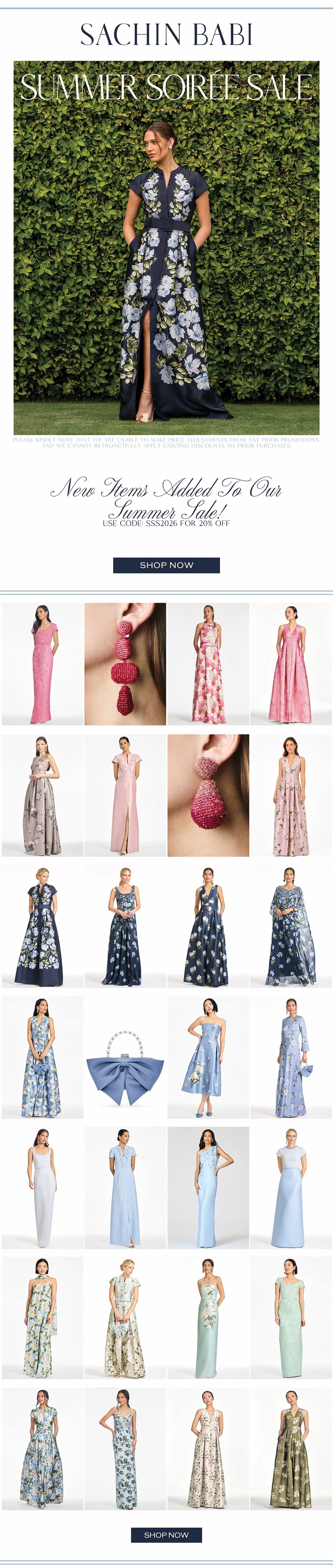dont miss out on our summer sale! 20% off with code SSS2026 for our summer soiree sale.