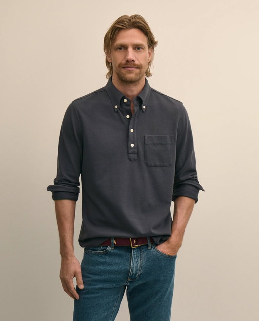Image of Cotton Pique Popover Polo Shirt