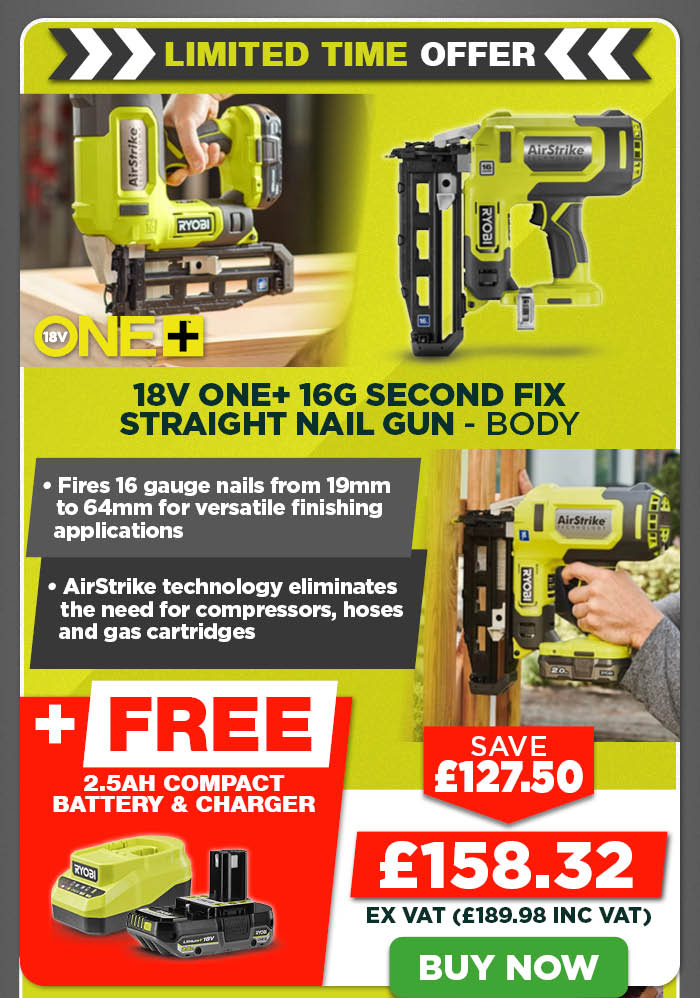Ryobi R16GN18-0 18V ONE+ 16G Second Fix Straight Nail Gun - Body