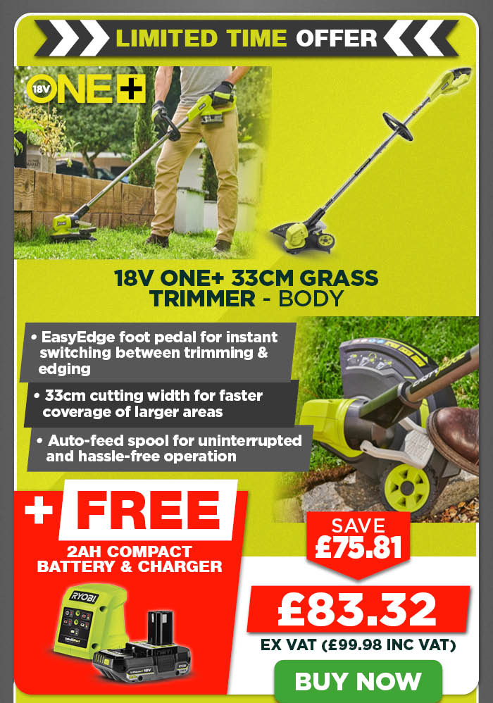 Ryobi RY18LT33A-0 18V ONE+ 33cm Grass Trimmer - Body