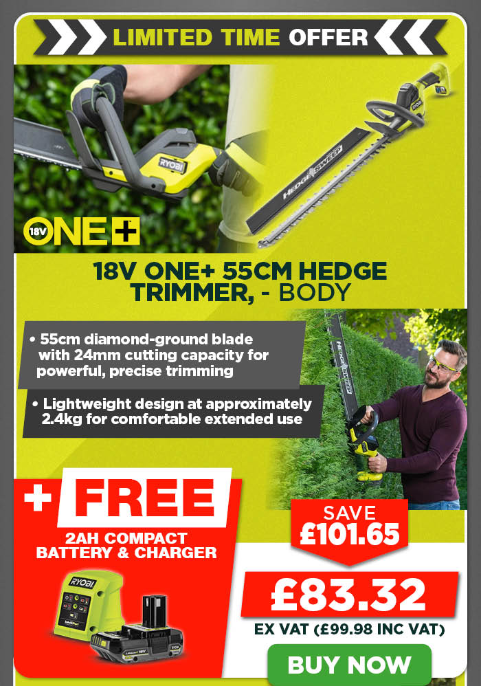 Ryobi RY18HT55A-0 18V ONE+ 55cm Hedge Trimmer - Body