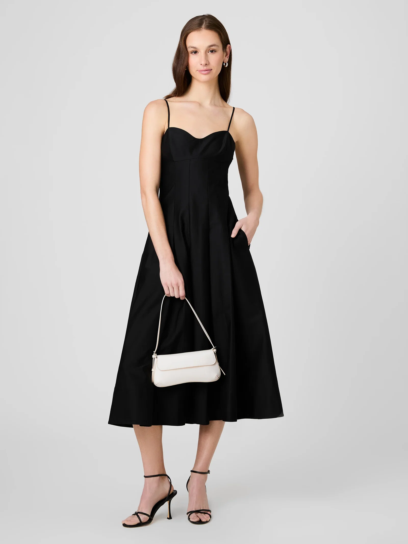 Image of COTTON SATEEN PLEATED MIDI DRESS