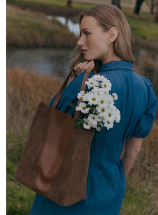 Spliced Faux Suede Tote Bag in Taupe