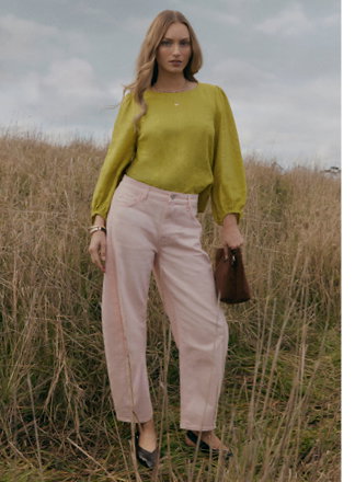 Linen Blend Scoop Neck Top