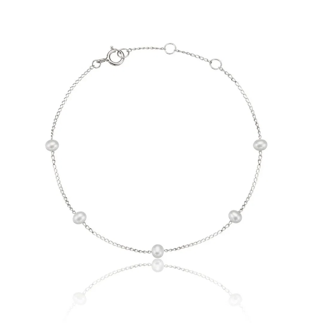 Image of Silver Five Small Pearl Bracelet