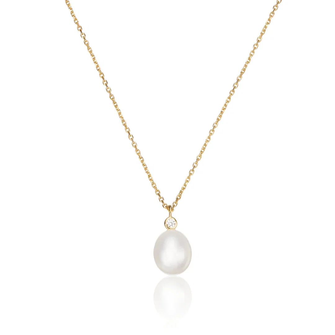 Image of Gold Single Diamond Style Pearl Necklace