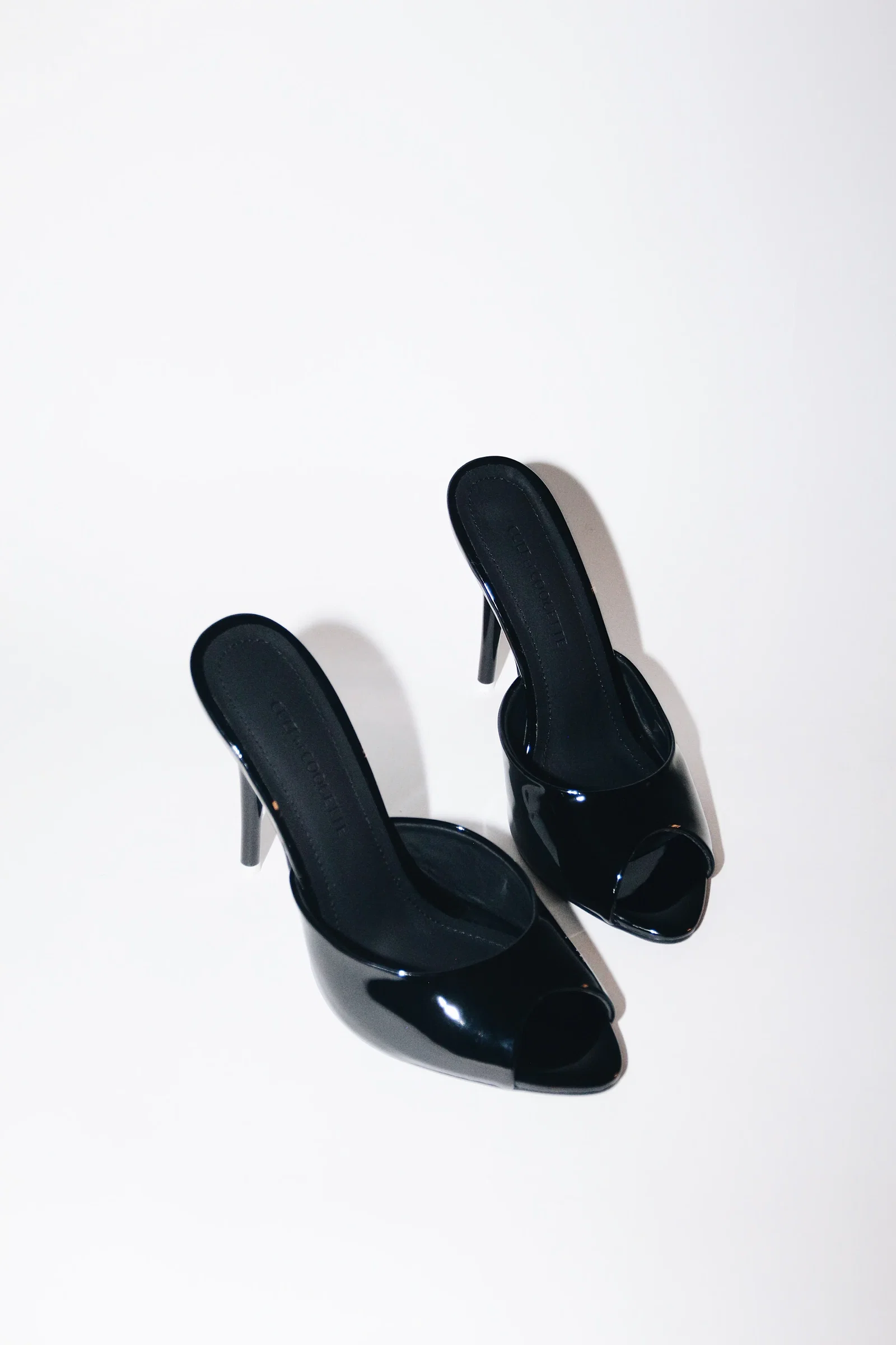 Image of Ford Black Patent Vegan Leather Open Toe Mules