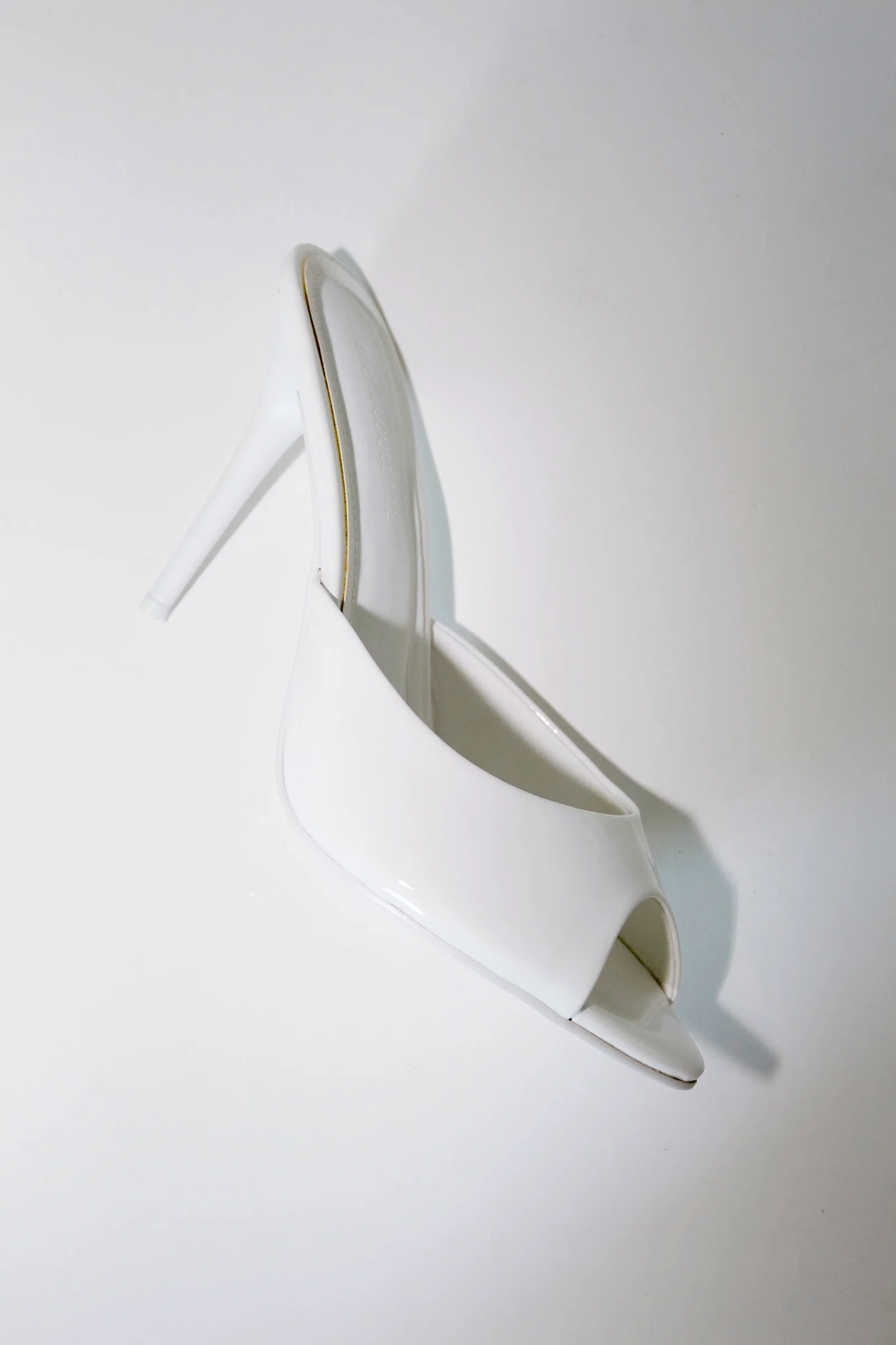 Image of Ford White Patent Vegan Leather Open Toe Mules
