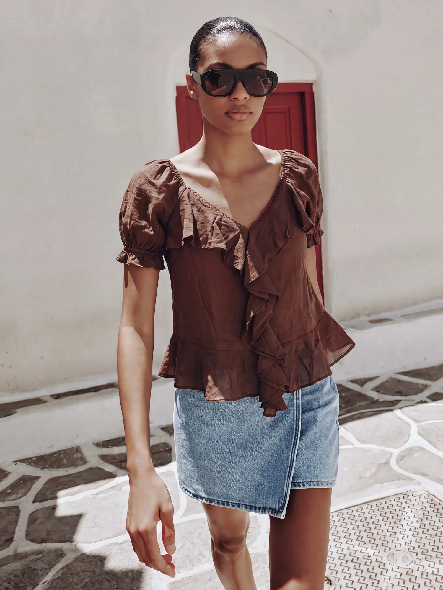 Image of Cap Sleeve V Neck Flowy Top