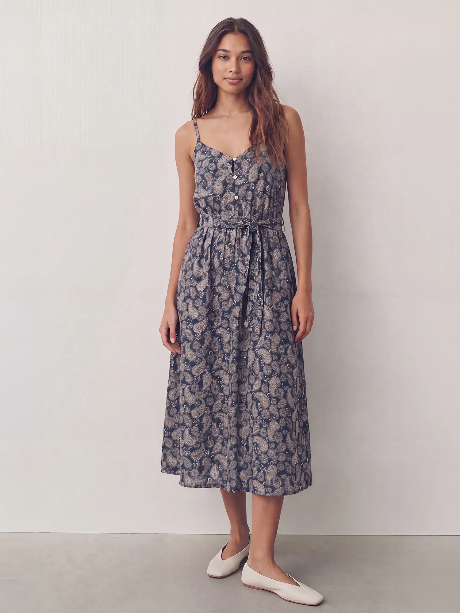 Image of Sleeveless Floral Button Front Tie Waist Midi Dress
