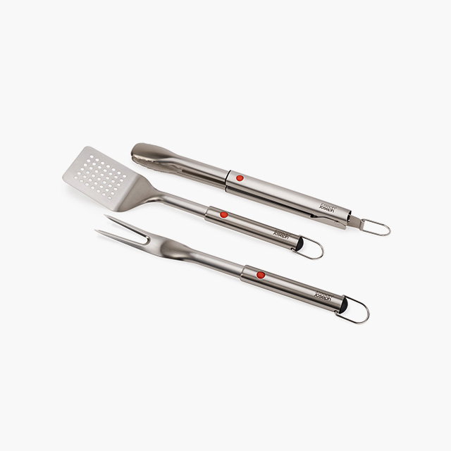 GrillOut™ 3-Piece Stainless-Steel BBQ Turner, Tongs & Fork Set