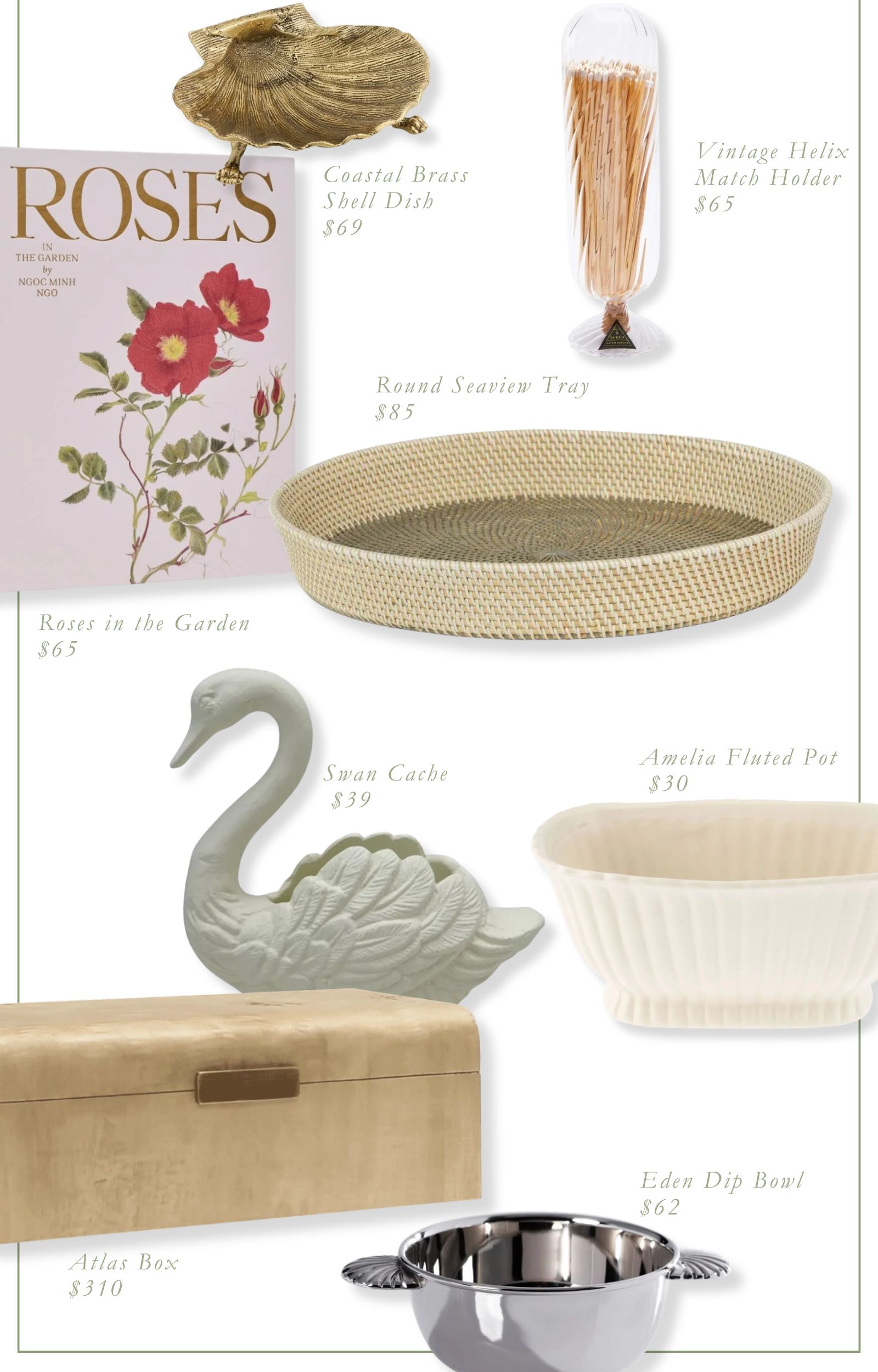Collage of accessories featured in Bria Hammel Interiors Clubhouse Project living room.