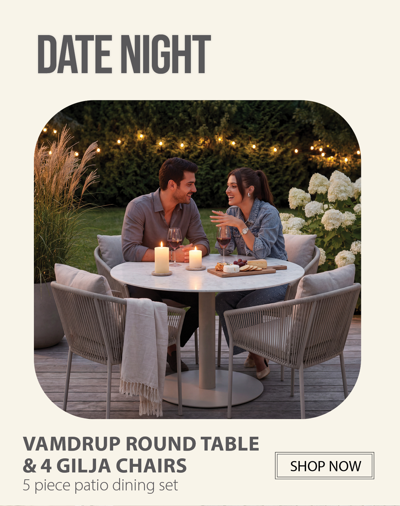 Date Night | VAMDRUP Table & 4 GILJA Chairs 5 piece patio dining set