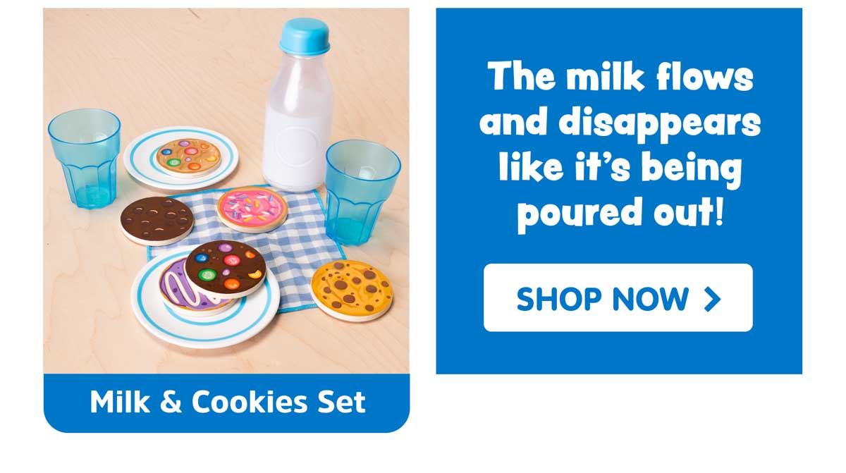 The milk flows and disappears like it's being poured out! Pretendables Milk and Cookies Set - Shop Now