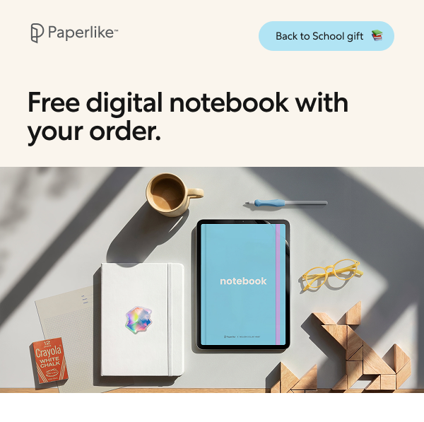 iPad with Rainbow Notebook visible on it. Free digital notebook with your order. Back to School gift