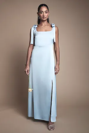 Satin Tie Shoulder Midi Bridesmaid Dress