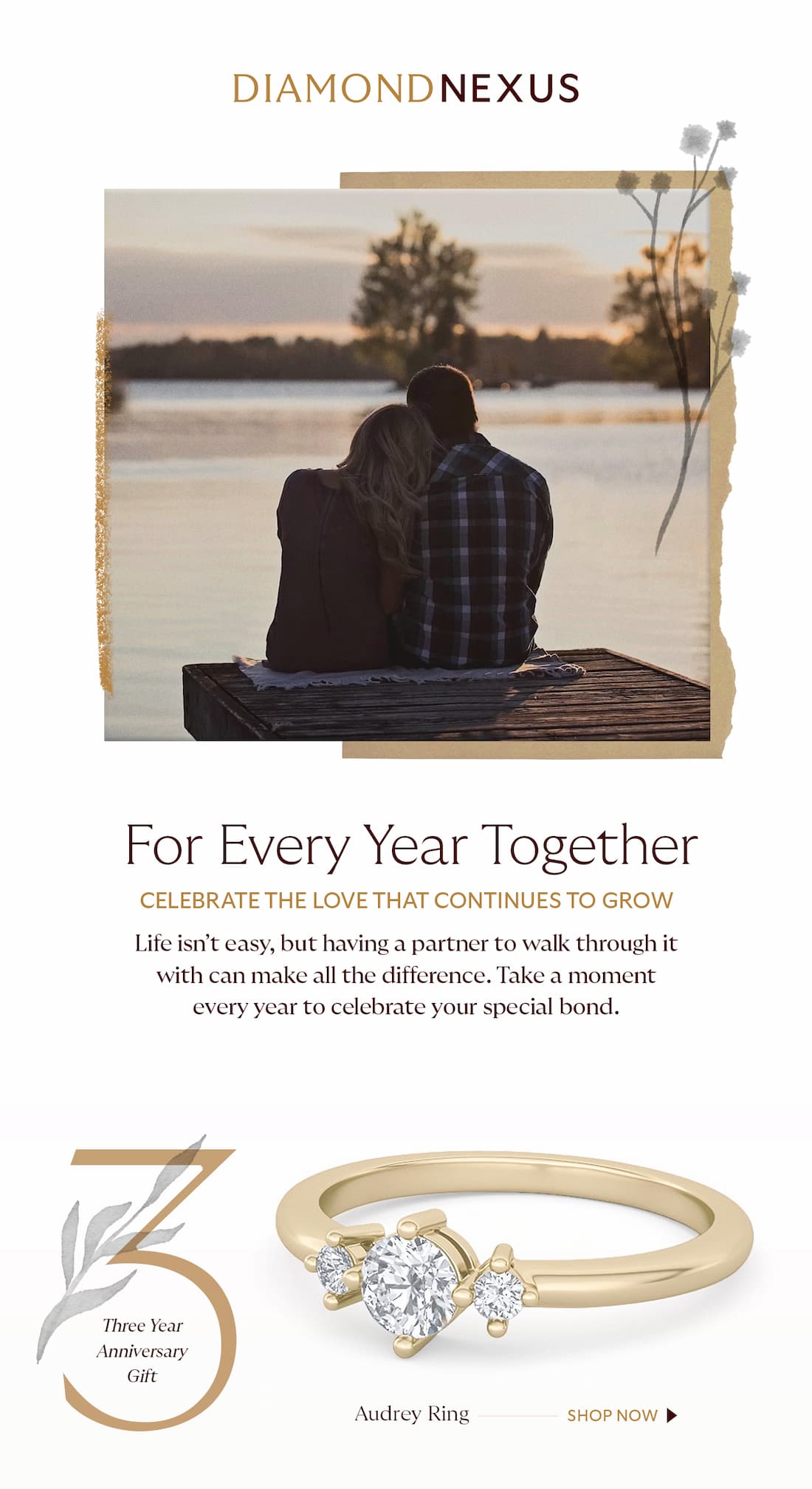 A couple by a lake and an anniversary gift