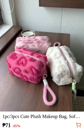 1pc/3pcs Cute Plush Makeup Bag...