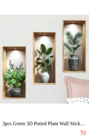 3pcs Green 3D Potted Plant Wall...