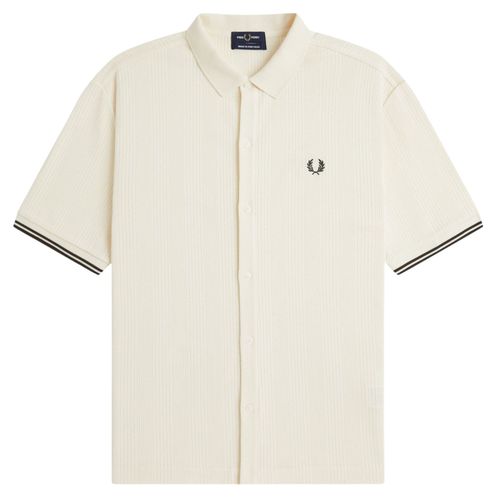 Fred Perry Pointelle Button Through Polo Shirt - Ecru
