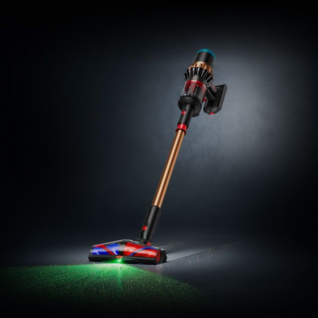 Dyson V16 Piston Animal cordless vacuum illuminates and cleans dust on hard floors.