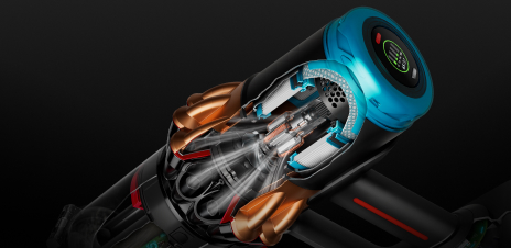 Cutaway showing the motor inside the Dyson V16 Piston Animal vacuum.