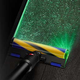 Dyson Fluffy Optic cleaner head illuminates hard to see dust on hard floors.