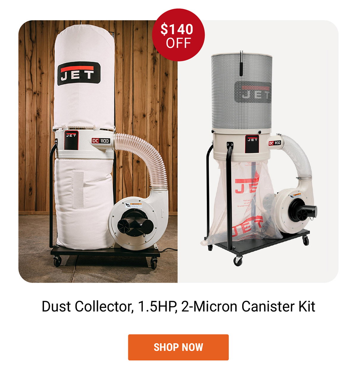 Dust Collector, 1.5HP, 2-Micron Canister Kit