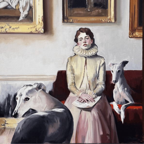painting of woman with her two dogs